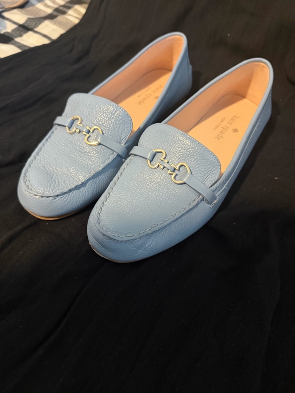 kate spade Light Blue Leather Horsebit Loafers
